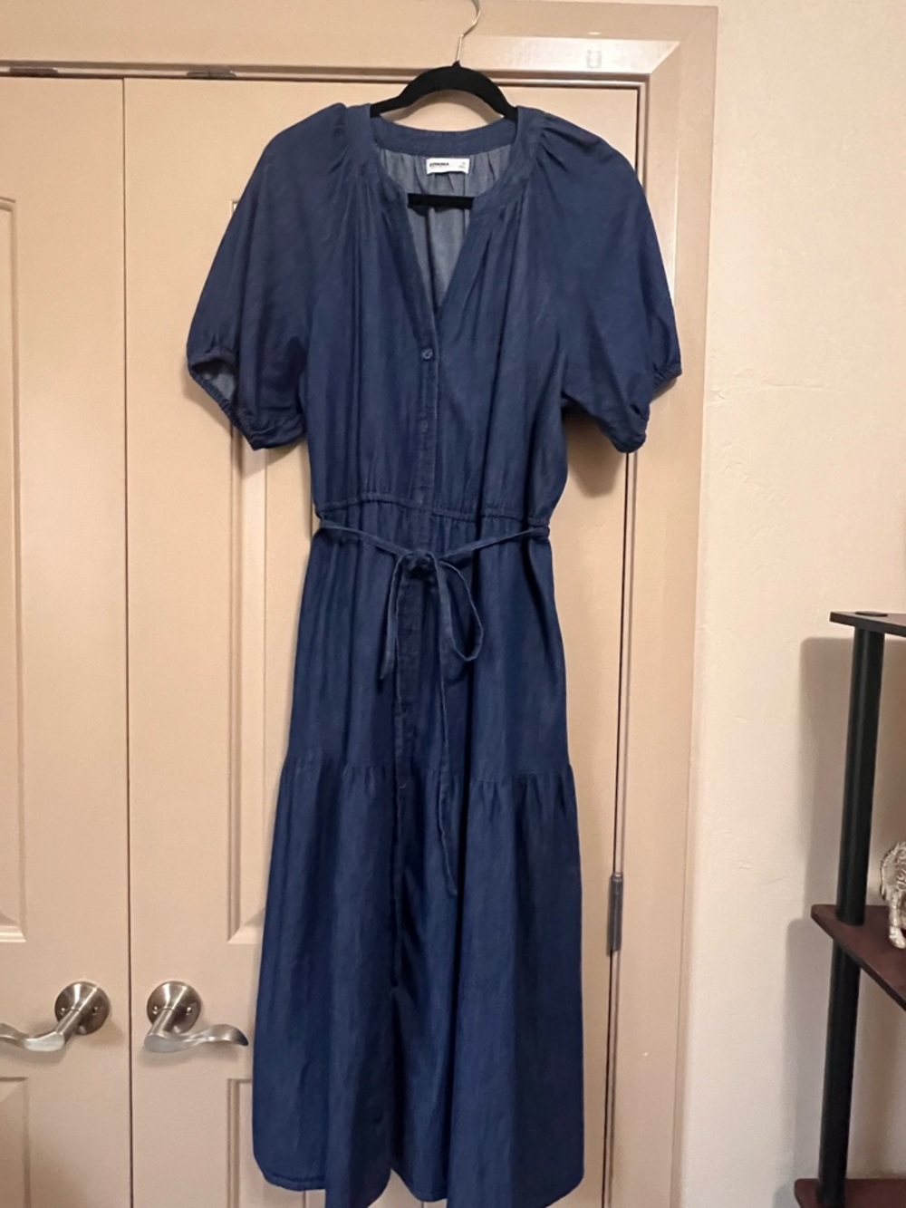 Sonoma Navy Button-Front Maxi Dress with Tie Waist